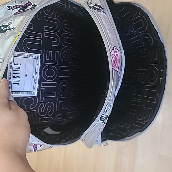 Justice Girls Backpack Bookbag Holo Sticker Silver 16"×12" - Picture 7 of 10